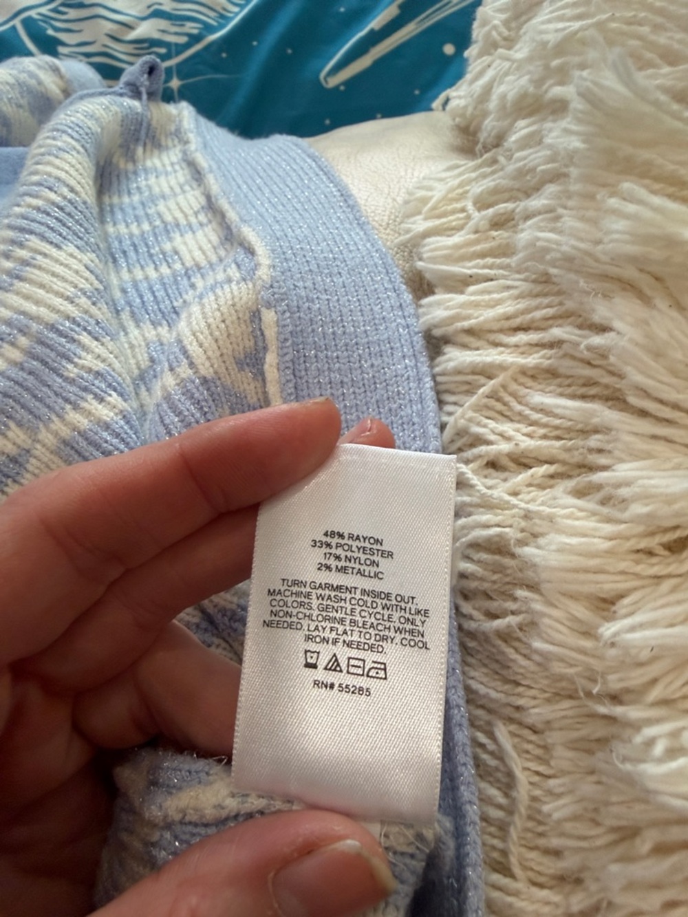 Express Blue and Cream Houndstooth Cardigan - Picture 8 of 9